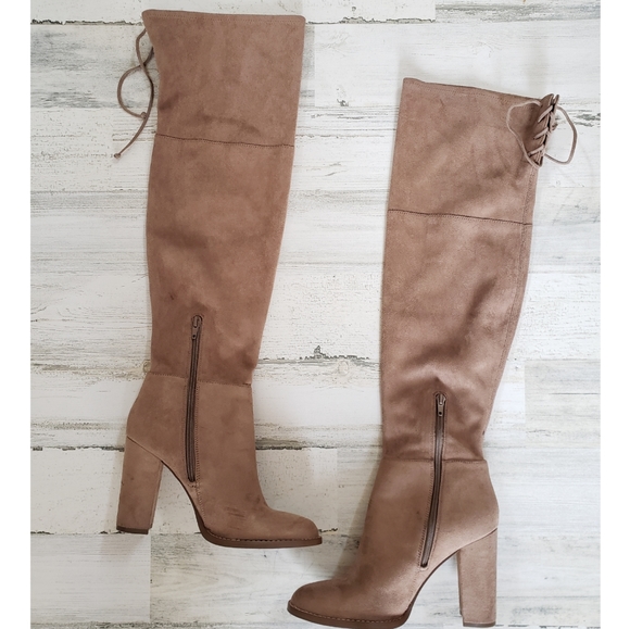 cream suede knee high boots